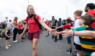 230825 - Wales v Scotland, Women’s Rugby World Cup - Carys Cox of Wales arrives at the ground