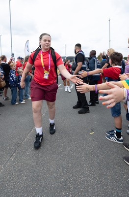 230825 - Wales v Scotland, Women’s Rugby World Cup - Maisie Davies of Wales arrives at the ground