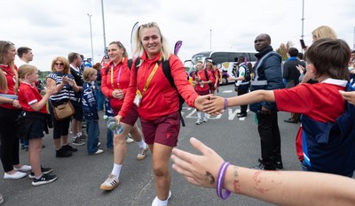 230825 - Wales v Scotland, Women’s Rugby World Cup - Alex Callender of Wales arrives at the ground