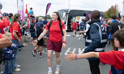 230825 - Wales v Scotland, Women’s Rugby World Cup - Gwen Crabb of Wales arrives at the ground