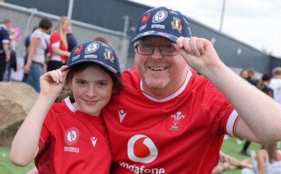 230825 - Wales v Scotland, Women’s Rugby World Cup - TWales fans at the ground