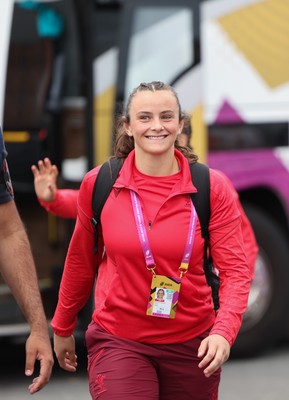 230825 - Wales v Scotland, Women’s Rugby World Cup - Branwen Metcalfe of Wales arrives at the ground