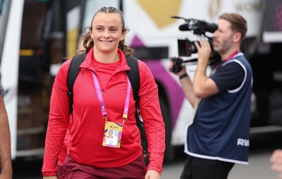 230825 - Wales v Scotland, Women’s Rugby World Cup - Branwen Metcalfe of Wales arrives at the ground