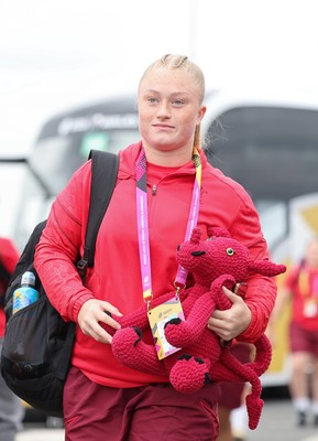 230825 - Wales v Scotland, Women’s Rugby World Cup - Seren Lockwood of Wales arrives at the ground