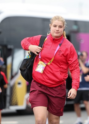 230825 - Wales v Scotland, Women’s Rugby World Cup - Bethan Lewis of Wales arrives at the ground