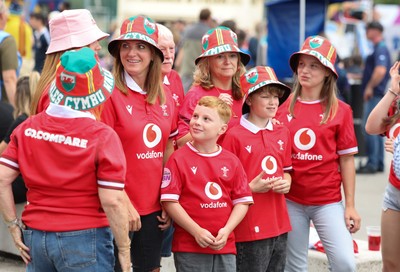 230825 - Wales v Scotland, Women’s Rugby World Cup - Wales fans at the ground