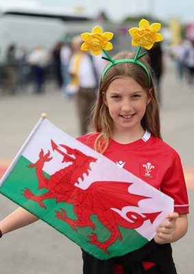 230825 - Wales v Scotland, Women’s Rugby World Cup - Wales fans at the ground