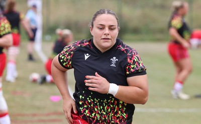 230825 - Wales v Scotland, Women’s Rugby World Cup - Jenni Scoble of Wales during warm up