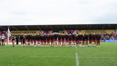 230825 - Wales v Scotland, Women’s Rugby World Cup - Wales line up for the anthems