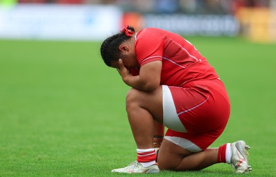 230825 - Wales v Scotland, Women’s Rugby World Cup - Sisilia Tuipulotu of Wales at the end of the match