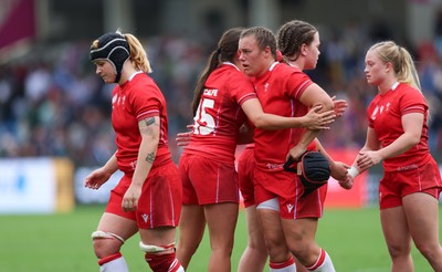 230825 - Wales v Scotland, Women’s Rugby World Cup - Wales players at the end of the match