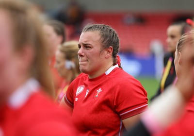 230825 - Wales v Scotland, Women’s Rugby World Cup - Carys Phillips of Wales at the end of the match