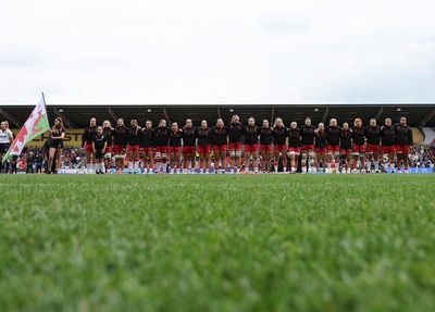 230825 - Wales v Scotland, Women’s Rugby World Cup -  The Wales team lineup for the anthems