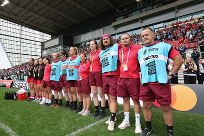 230825 - Wales v Scotland, Women’s Rugby World Cup -  The Wales management team lineup for the anthems