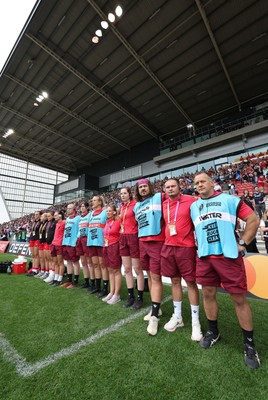 230825 - Wales v Scotland, Women’s Rugby World Cup -  The Wales management team lineup for the anthems