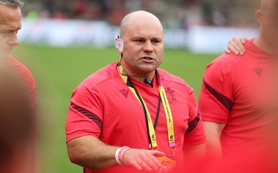 230825 - Wales v Scotland, Women’s Rugby World Cup - Sean Lynn, Wales Women head coach at the end of the match