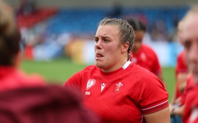 230825 - Wales v Scotland, Women’s Rugby World Cup - Carys Phillips of Wales at the end of the match
