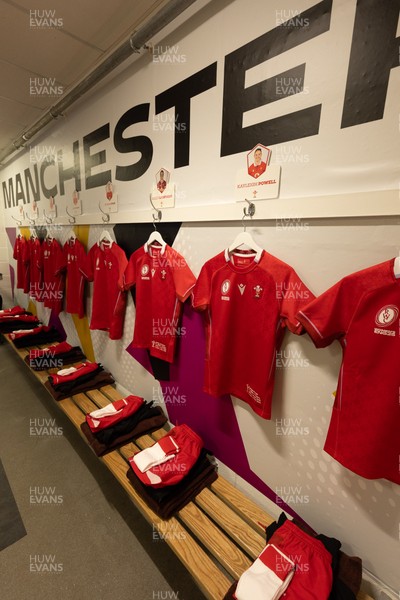 230825 - Wales v Scotland, Women’s Rugby World Cup - The Wales team changing room set for Wales opening Women’s Rugby World Cup match against Scotland