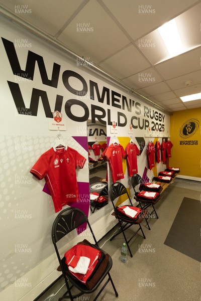 230825 - Wales v Scotland, Women’s Rugby World Cup - The Wales team changing room set for Wales opening Women’s Rugby World Cup match against Scotland