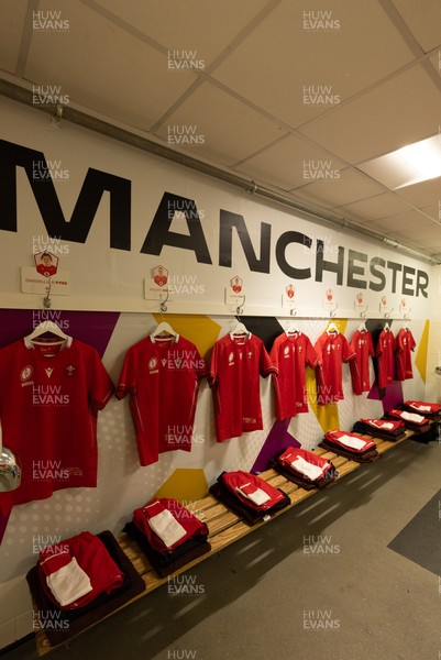 230825 - Wales v Scotland, Women’s Rugby World Cup - The Wales team changing room set for Wales opening Women’s Rugby World Cup match against Scotland