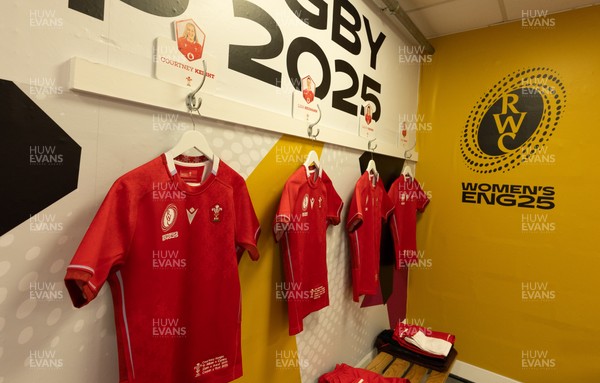 230825 - Wales v Scotland, Women’s Rugby World Cup - The Wales team changing room set for Wales opening Women’s Rugby World Cup match against Scotland