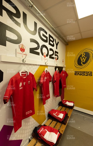 230825 - Wales v Scotland, Women’s Rugby World Cup - The Wales team changing room set for Wales opening Women’s Rugby World Cup match against Scotland