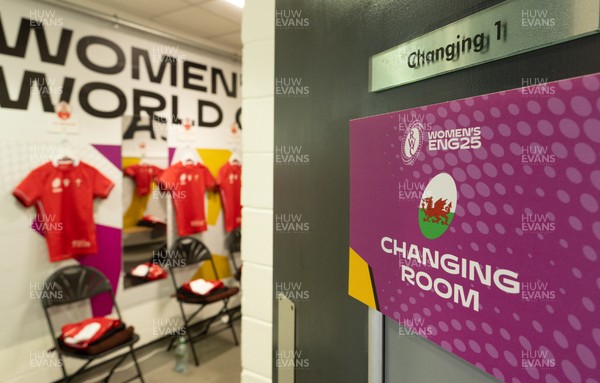 230825 - Wales v Scotland, Women’s Rugby World Cup - The Wales team changing room set for Wales opening Women’s Rugby World Cup match against Scotland