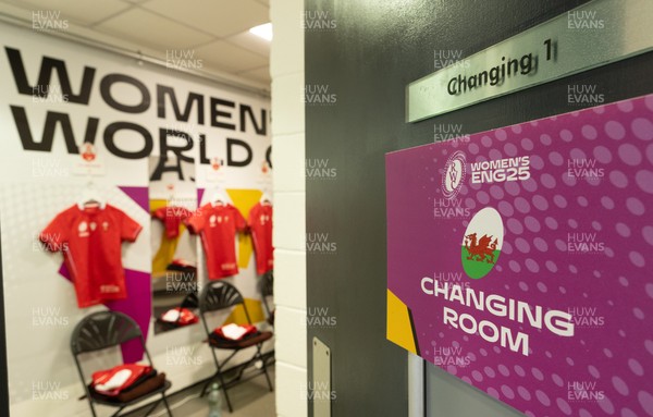 230825 - Wales v Scotland, Women’s Rugby World Cup - The Wales team changing room set for Wales opening Women’s Rugby World Cup match against Scotland