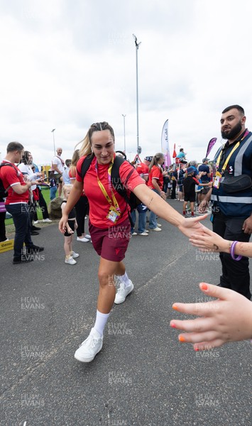 230825 - Wales v Scotland, Women’s Rugby World Cup - Courtney Keight of Wales arrives at the ground