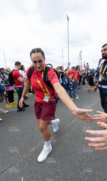 230825 - Wales v Scotland, Women’s Rugby World Cup - Courtney Keight of Wales arrives at the ground