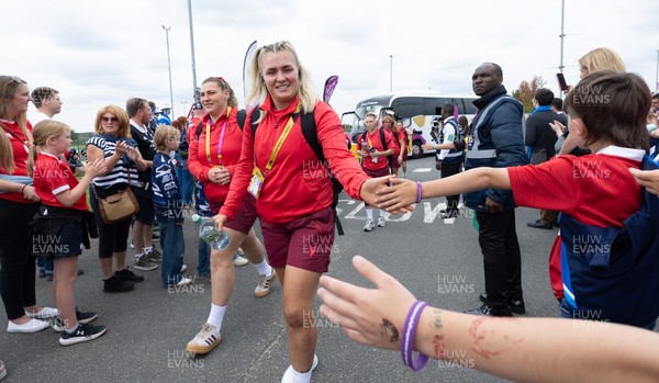 230825 - Wales v Scotland, Women’s Rugby World Cup - Alex Callender of Wales arrives at the ground