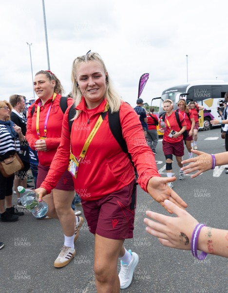 230825 - Wales v Scotland, Women’s Rugby World Cup - Alex Callender of Wales arrives at the ground
