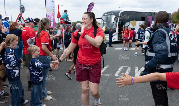 230825 - Wales v Scotland, Women’s Rugby World Cup - Gwen Crabb of Wales arrives at the ground