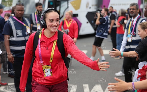 230825 - Wales v Scotland, Women’s Rugby World Cup - Nel Metcalfe of Wales arrives at the ground