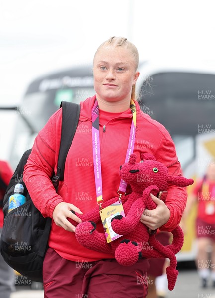 230825 - Wales v Scotland, Women’s Rugby World Cup - Seren Lockwood of Wales arrives at the ground