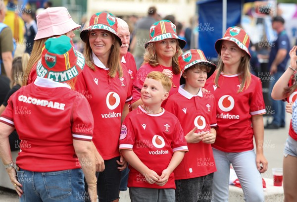 230825 - Wales v Scotland, Women’s Rugby World Cup - Wales fans at the ground