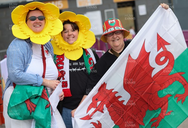 230825 - Wales v Scotland, Women’s Rugby World Cup - Wales fans at the ground