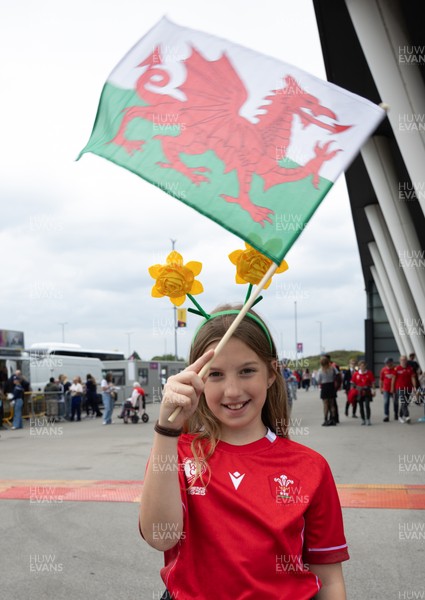 230825 - Wales v Scotland, Women’s Rugby World Cup - Wales fans at the ground