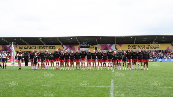 230825 - Wales v Scotland, Women’s Rugby World Cup - Wales line up for the anthems