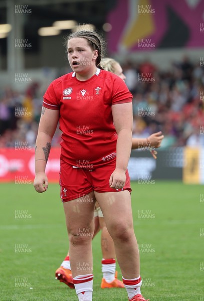 230825 - Wales v Scotland, Women’s Rugby World Cup - Maisie Davies of Wales at the end of the match