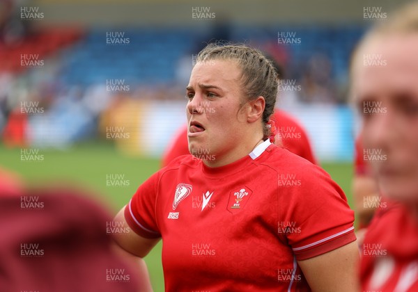 230825 - Wales v Scotland, Women’s Rugby World Cup - Carys Phillips of Wales at the end of the match