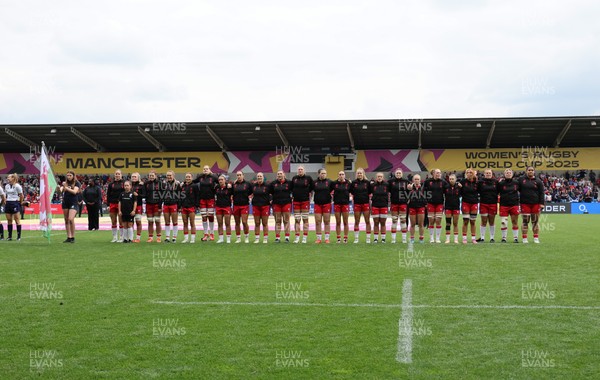 230825 - Wales v Scotland, Women’s Rugby World Cup -  The Wales team lineup for the anthems