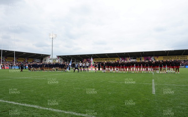 230825 - Wales v Scotland, Women’s Rugby World Cup -  The Wales team lineup for the anthems