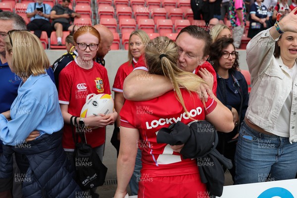 230825 - Wales v Scotland, Women’s Rugby World Cup - Seren Lockwood of Wales with family
