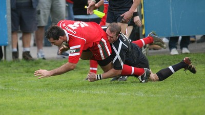 29.10.06...Wales v Scotland Rugby League, Bridgend. Wales' Adam Hughes powers over to score try 
