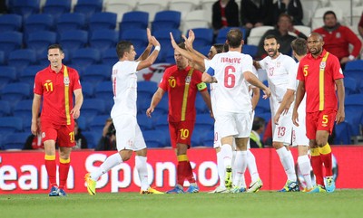 100913 - Wales v Serbia, FIFA 2014 World Cup Qualifying - Serbia celebrate their first goal- (c) Huw Evans Picture Agency, Cardiff