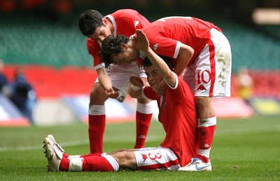 07.10.06...Wales v Slovakia, Euro 2008 Qualifying Match, Cardiff Wales' Gareth Bale celebrates his goal 