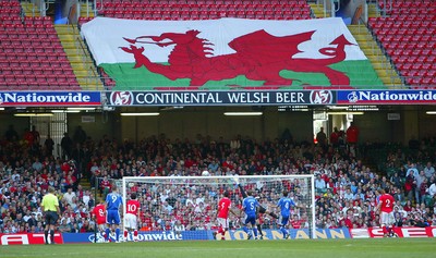 07.10.06...Wales v Slovakia, Euro 2008 Qualifying Match, Cardiff Wales concede the fourth goal to Slovakia under the shadow of the national flag 
