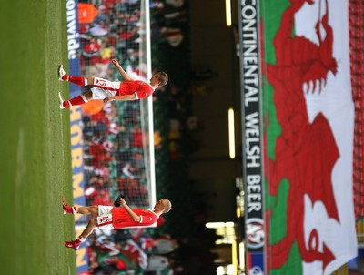 07.10.06...Wales v Slovakia, Euro 2008 Qualifying Match, Cardiff Wales Paul Parry and David Cotterill leave the field at the end of the match 