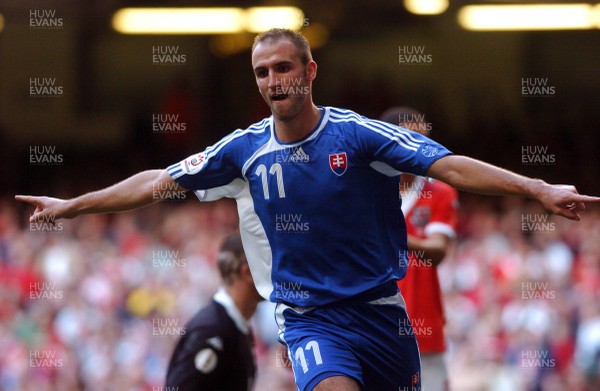 07.10.06 - Euro 2008 Qualifying Match, Group D Wales v Slovakia Slovakia's Robert Vittek celebrates scoring his sides 5th goal 